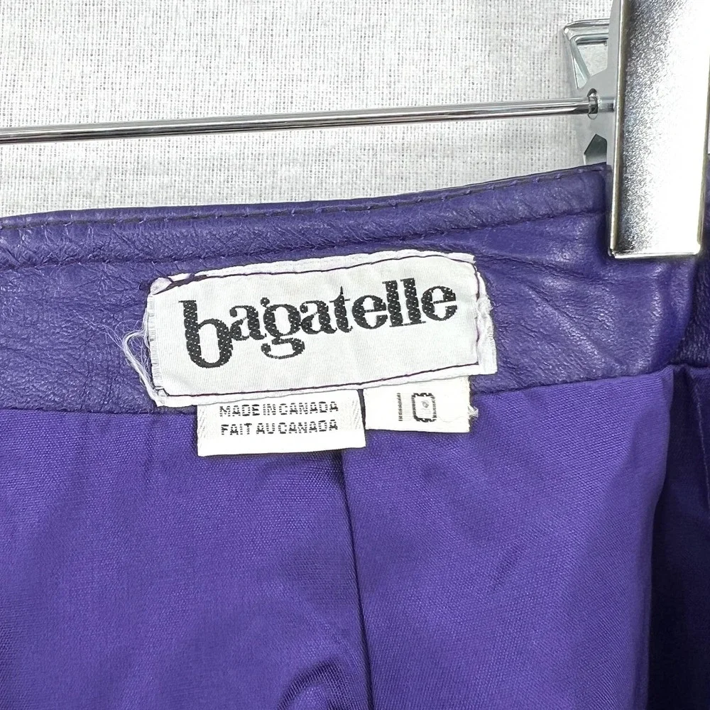 BAGATELLE Vintage 80’s Leather Pencil Skirt Womens 10 Purple Knee Length Pockets